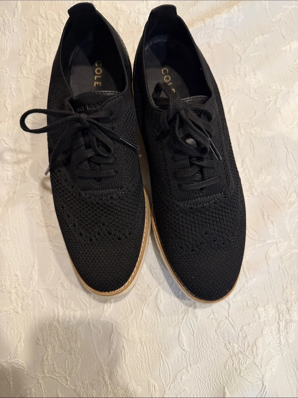 Cole Haan Men’s Black Knit Sneakers with White Trim